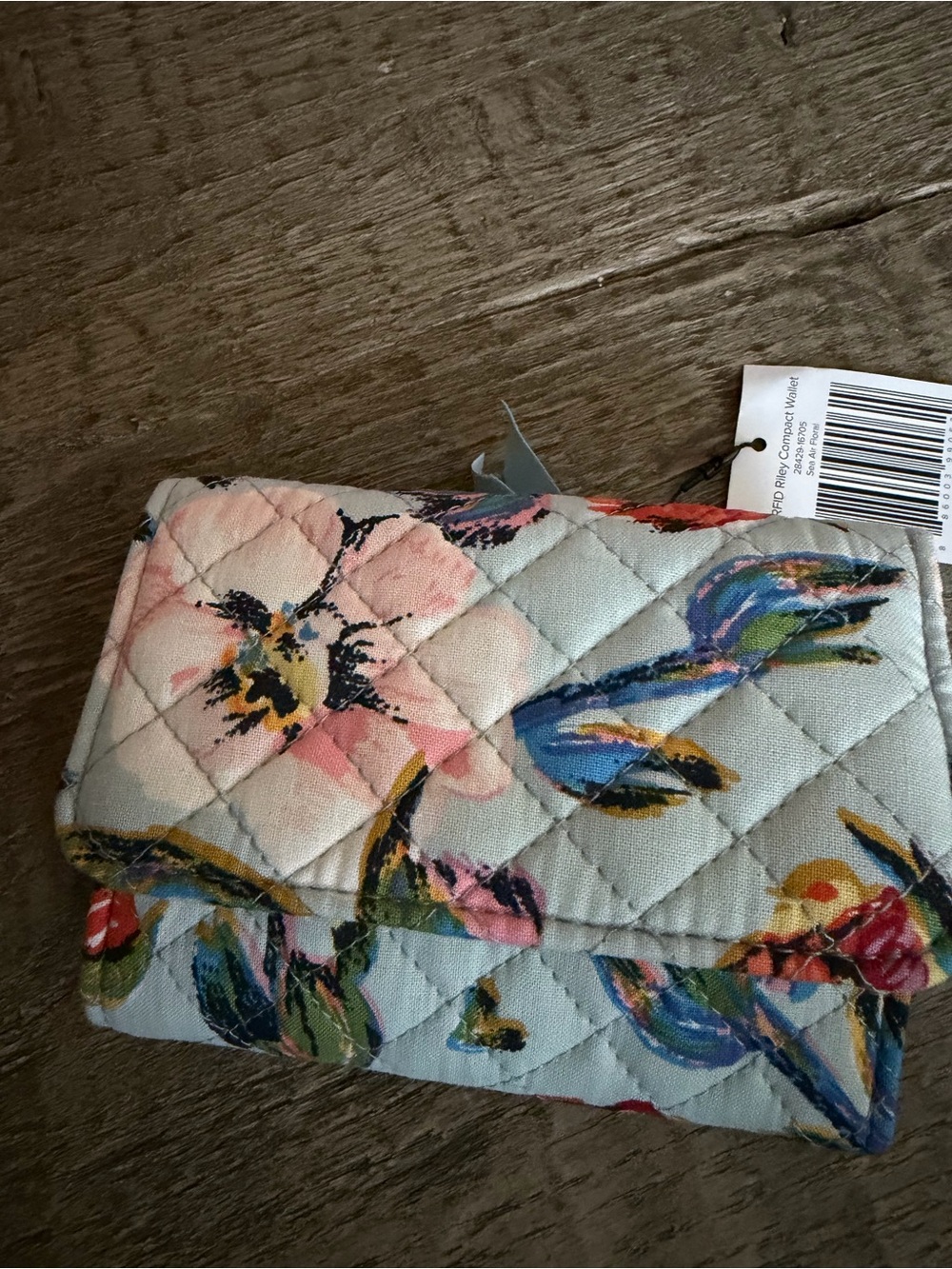 Vera Bradley Quilted Floral RFID Wallet in Light Blue with Pink & Yellow Blooms